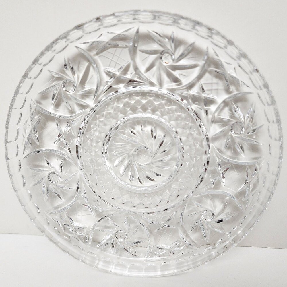 Antique Bohemian Czech Pinwheel Design Cut Crystal Decorative Luncheon 6" Plate - Picture 8 of 15